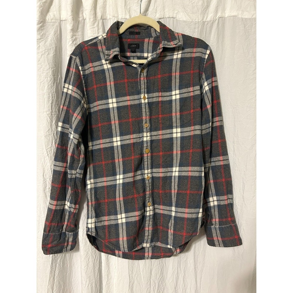 J. Crew Shirt Button Down Slim Fit Blue Gray Plaid Cotton Flannel Casual Small